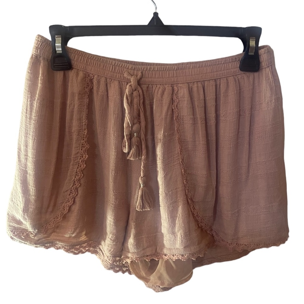 American eagle pink flowy self tie lined shorts size small